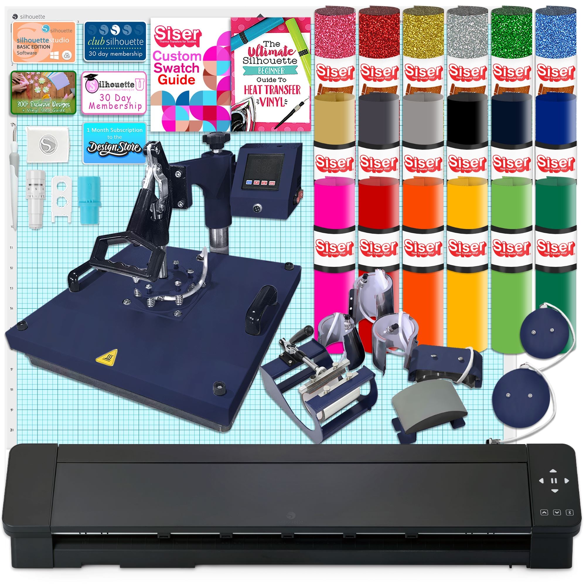 Silhouette Cameo 5 PRO MK-II with 8-in-1 Navy Heat Press & Siser HTV Silhouette Bundle Silhouette 