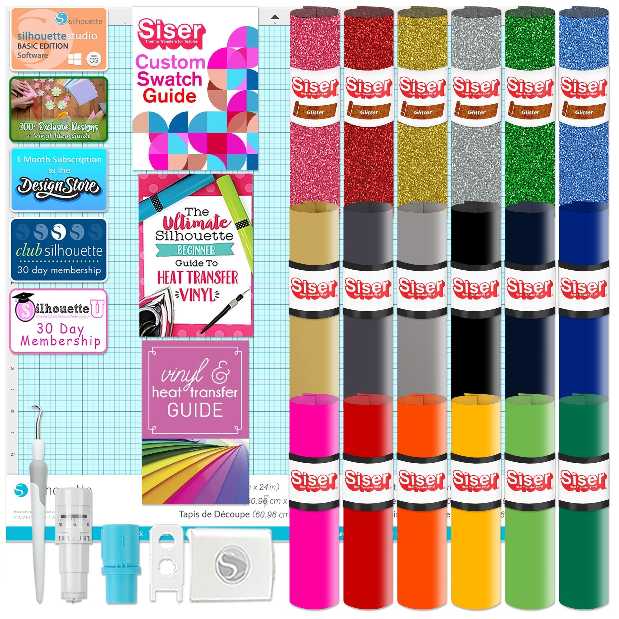 Silhouette Cameo 5 PRO MK-II with 8-in-1 Turquoise Heat Press & Siser HTV Silhouette Bundle Silhouette 