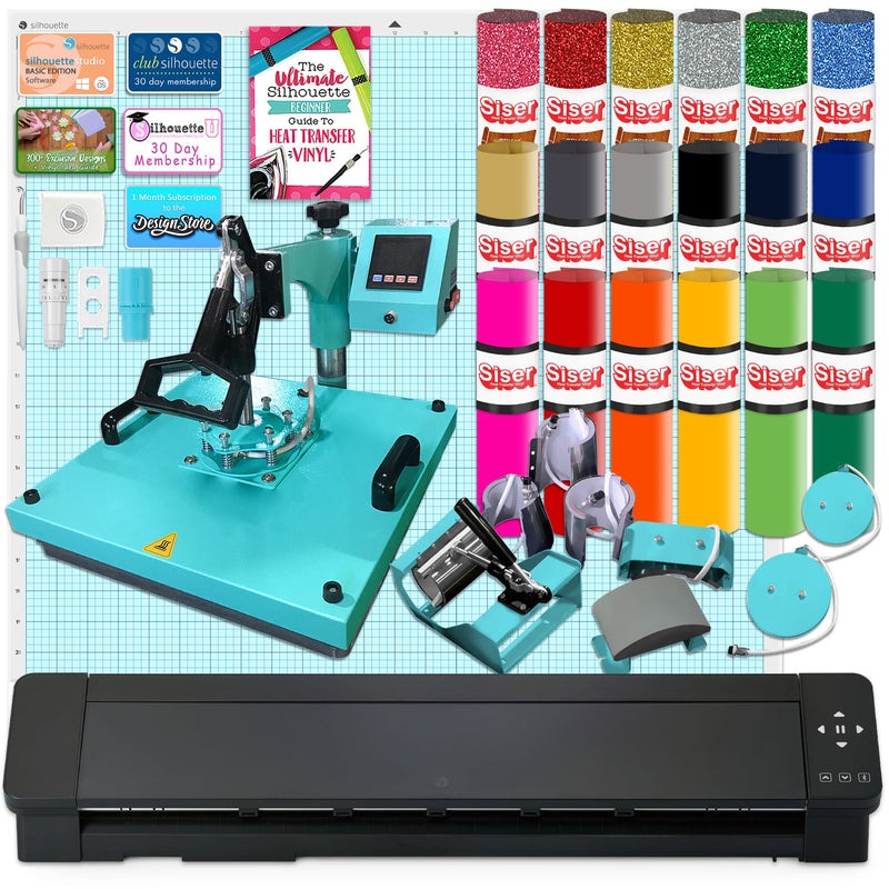 Silhouette Cameo 5 PRO MK-II with 8-in-1 Turquoise Heat Press & Siser HTV Silhouette Bundle Silhouette 