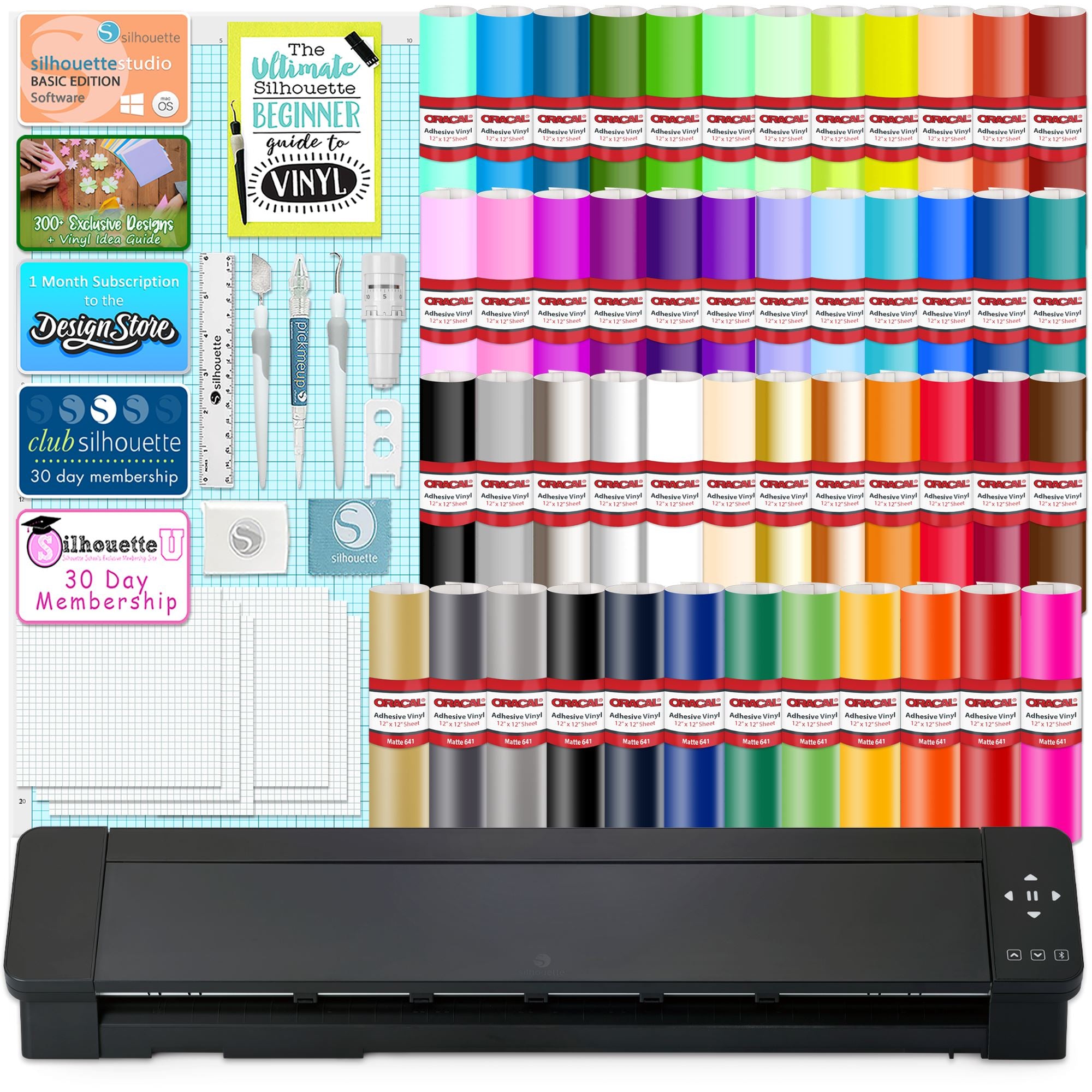 Silhouette Cameo PRO MK-II w/ 64 Oracal Vinyl Sheets, Tools, Guides Silhouette Bundle Silhouette 