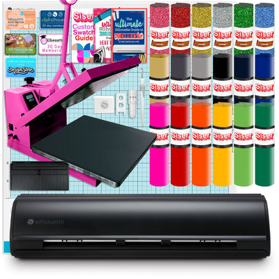 Silhouette Matte Black Cameo 5 w/ 15&quot; x 15&quot; PINK Heat Press &amp; Siser HTV Silhouette Bundle Silhouette 