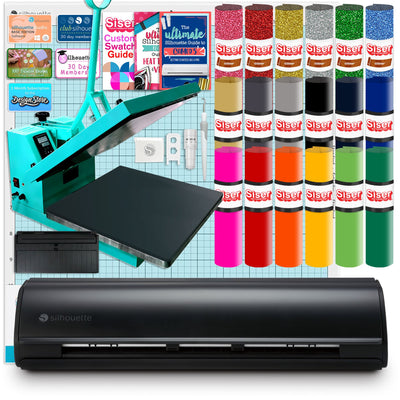 Silhouette Matte Black Cameo 5 w/ 15&quot; x 15&quot; Turquoise Heat Press &amp; Siser HTV Silhouette Bundle Silhouette 