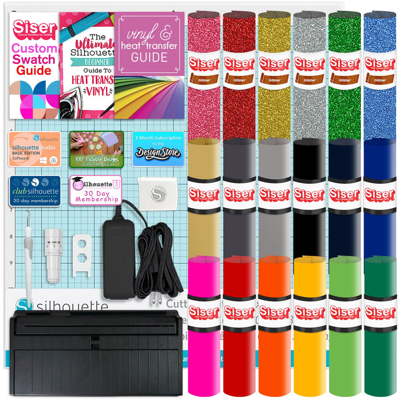 Silhouette Matte Black Cameo 5 w/ 15" x 15" Turquoise Heat Press & Siser HTV Silhouette Bundle Silhouette 