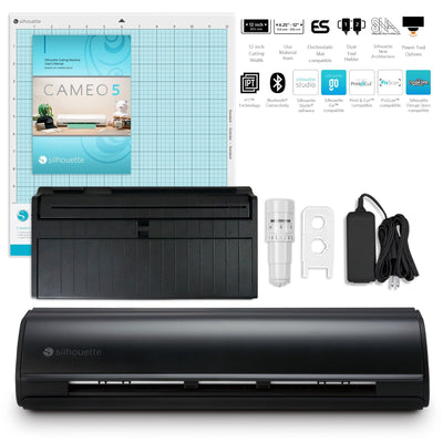 Silhouette Matte Black Cameo 5 w/ 15" x 15" Turquoise Heat Press & Siser HTV Silhouette Bundle Silhouette 