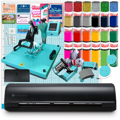 Silhouette Matte Black Cameo 5 w/ 8-in-1 Turquoise Heat Press &amp; Siser HTV Silhouette Bundle Silhouette 