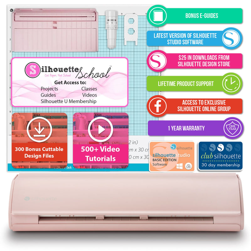 Silhouette Pink Cameo 5 Business Bundle w/ Vinyl, Guides, Software, Tools Silhouette Bundle Silhouette 