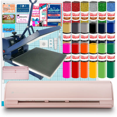 Silhouette Pink Cameo 5 w/ 15&quot; x 15&quot; Navy Heat Press &amp; Siser HTV Silhouette Bundle Silhouette 