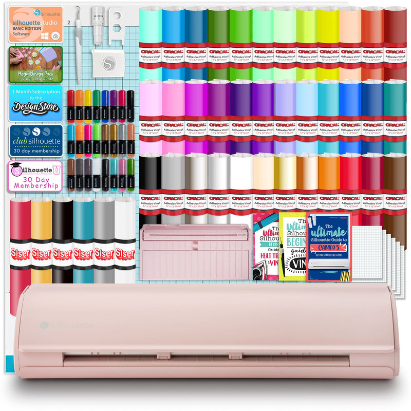 Silhouette Pink Cameo 5 w/ 38 Oracal Sheets, Siser HTV, Guides, 24 Pens Silhouette Bundle Silhouette 