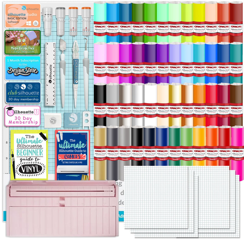 Silhouette Pink Cameo 5 w/ 64 Oracal Vinyl Sheets, Blades, Tools, Guides Silhouette Bundle Silhouette 