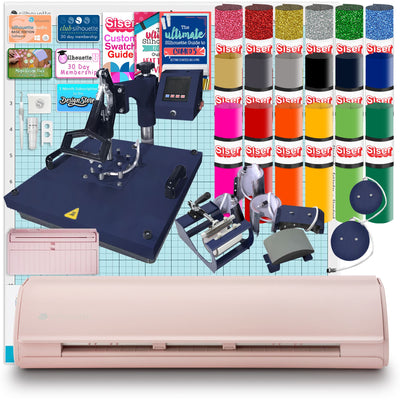 Silhouette Pink Cameo 5 w/ 8-in-1 Navy Heat Press &amp; Siser HTV Silhouette Bundle Silhouette 
