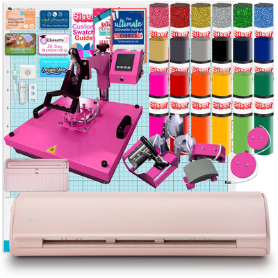 Silhouette Pink Cameo 5 w/ 8-in-1 Pink Heat Press &amp; Siser HTV Silhouette Bundle Silhouette 