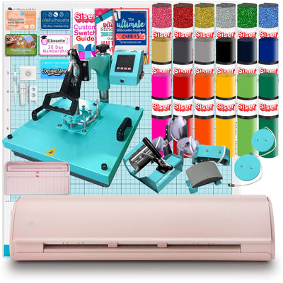 Silhouette Pink Cameo 5 w/ 8-in-1 Turquoise Heat Press &amp; Siser HTV Silhouette Bundle Silhouette 