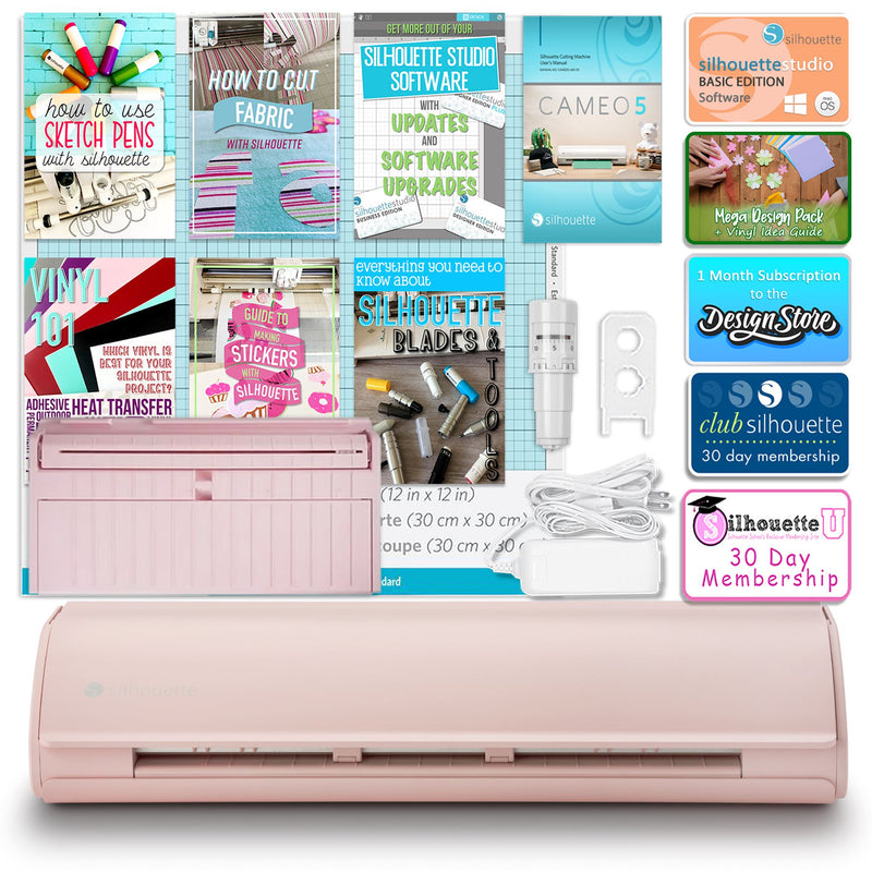 Silhouette Pink Cameo 5 w/ Advanced Blade Pack, 38 Oracal Sheets, Siser HTV Silhouette Bundle Silhouette 