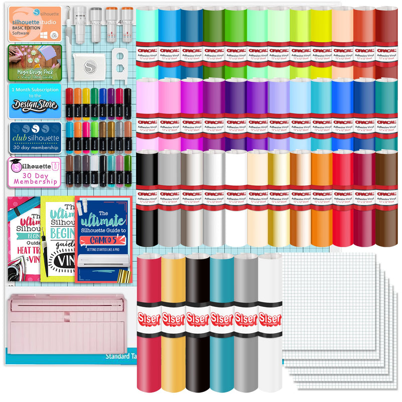 Silhouette Pink Cameo 5 w/ Advanced Blade Pack, 38 Oracal Sheets, Siser HTV Silhouette Bundle Silhouette 