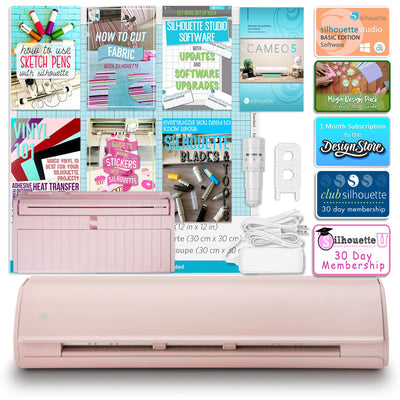 Silhouette Pink Cameo 5 w/ Deluxe Blade & Tool Pack, Mat Pack, Guides, Designs Silhouette Bundle Silhouette 