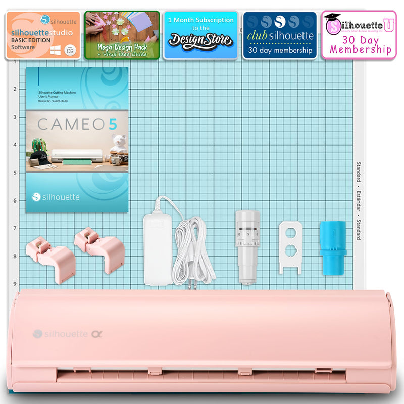 Silhouette Pink Cameo 5α Alpha w/ Advanced Blade Pack, 38 Oracal Sheets, HTV Silhouette Bundle Silhouette 