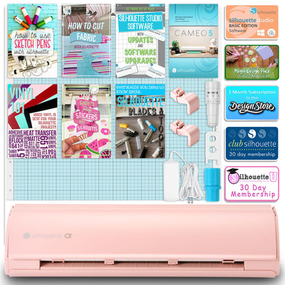 Silhouette Pink Cameo 5α Alpha w/ Advanced Blade Pack, 38 Oracal Sheets, HTV Silhouette Bundle Silhouette 
