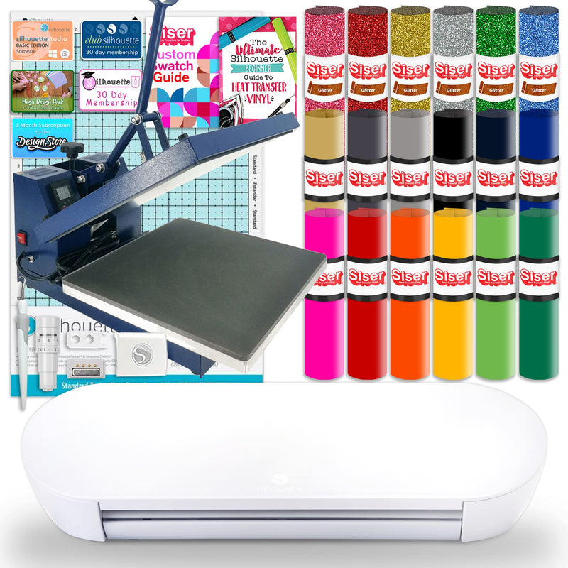 Silhouette Portrait 4 w/ 15" x 15" Navy Blue Heat Press & Siser HTV Silhouette Bundle Silhouette 