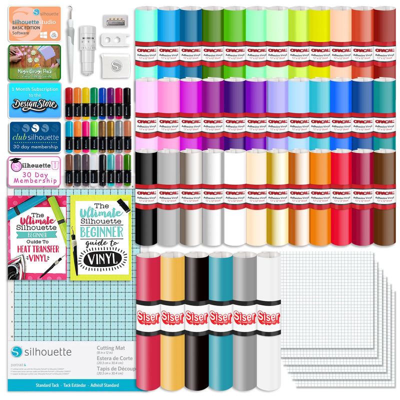 Silhouette Portrait 4 w/ 38 Oracal Sheets, Siser HTV, Guides, 24 Pens Silhouette Bundle Silhouette 