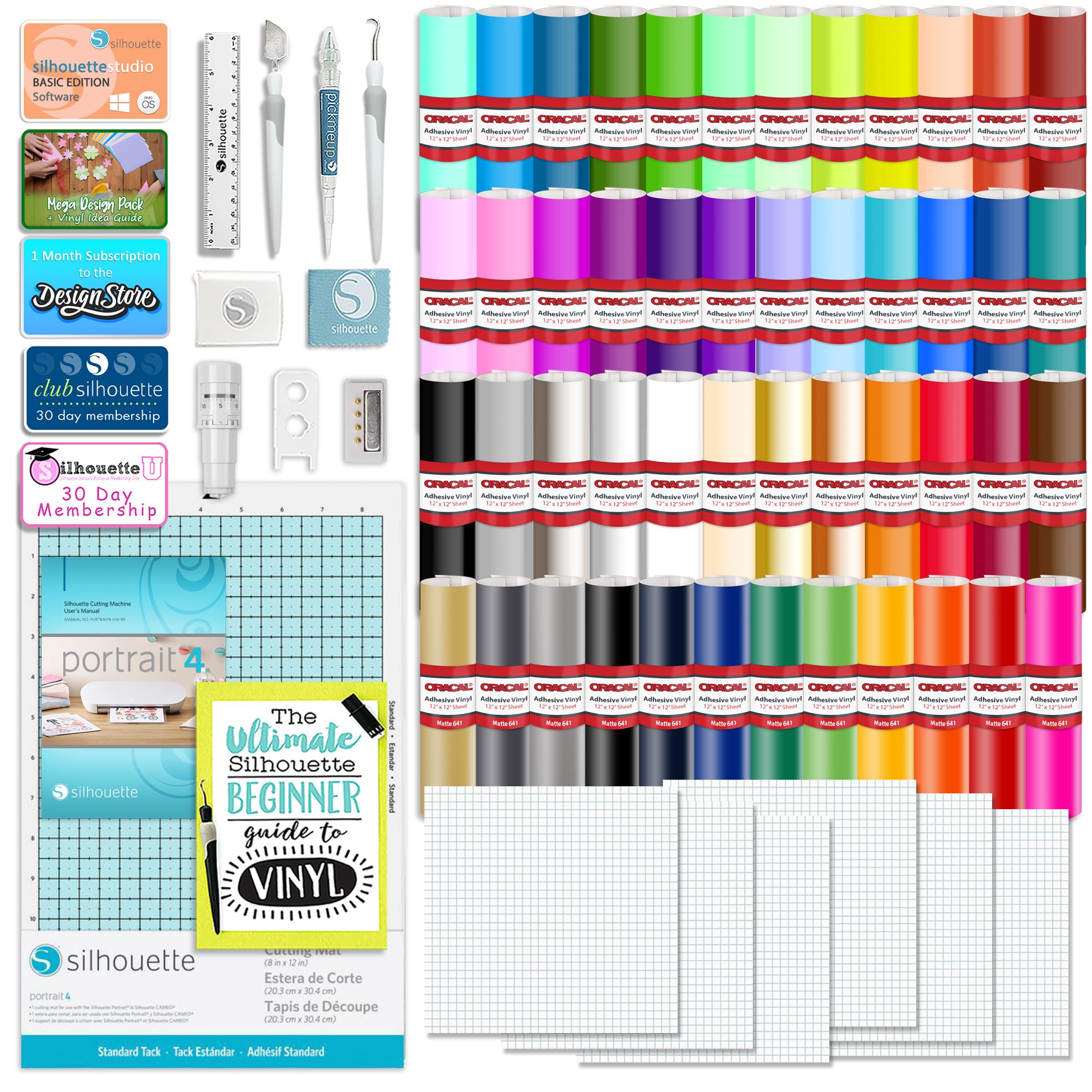Silhouette Portrait 4 w/ 64 Oracal Vinyl Sheets, Tools, Guides, and More Silhouette Bundle Silhouette 
