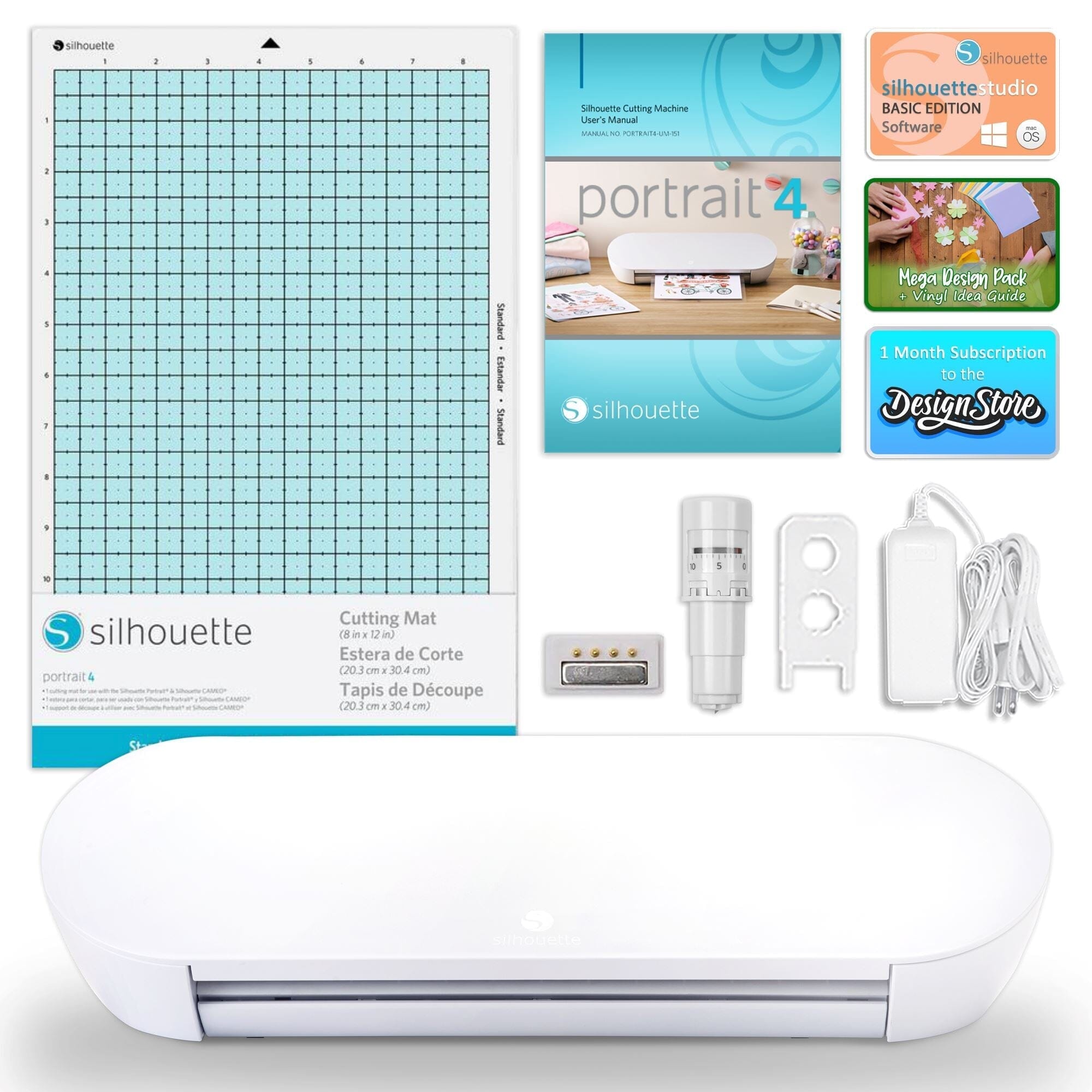 Silhouette Portrait 4 w/ Advanced Blade Pack, 38 Oracal Sheets, Siser HTV Silhouette Bundle Silhouette 