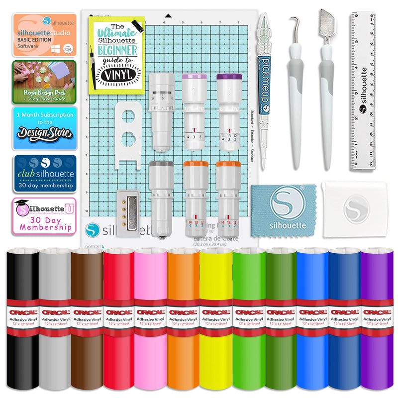 Silhouette Portrait 4 w/ Deluxe Blade & Tool Pack, Mat Pack, Guides, Designs Silhouette Bundle Silhouette 