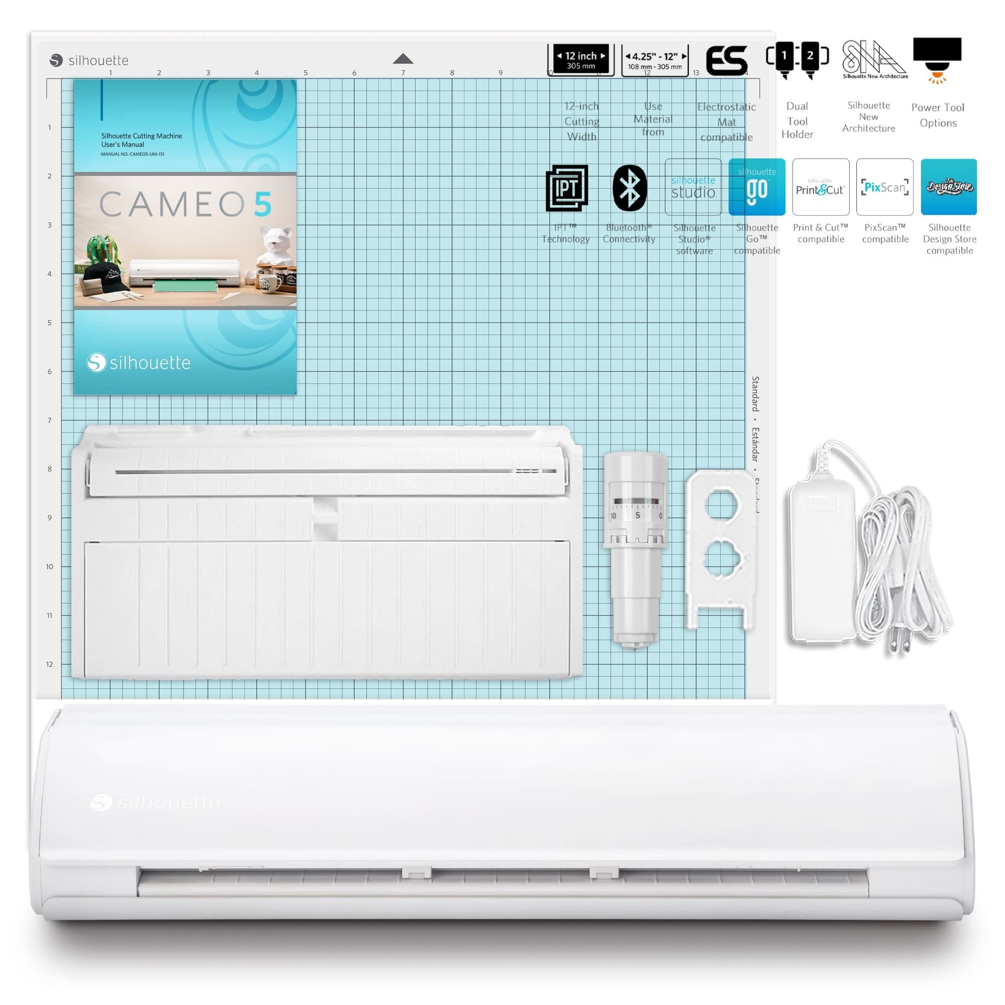 Silhouette White Cameo 5 PLUS with Electrostatic Grip Mat Attachment Silhouette Bundle Silhouette 