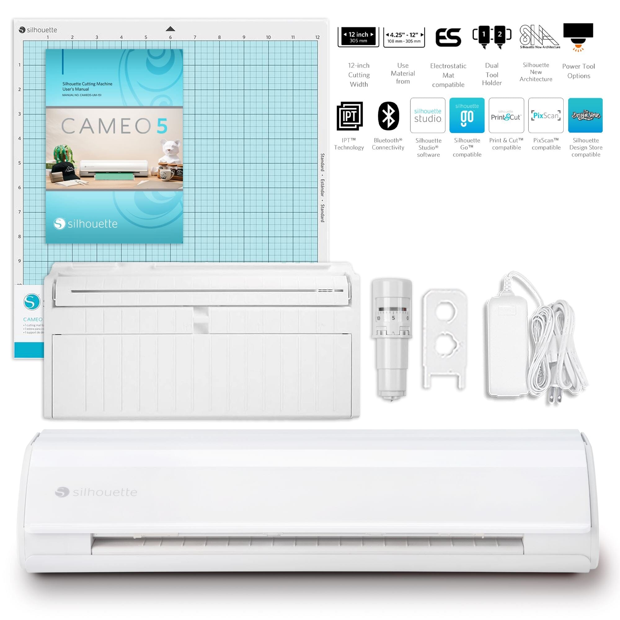 Silhouette White Cameo 5 w/ Advanced Blade Pack, 38 Oracal Sheets, Siser HTV Silhouette Bundle Silhouette 
