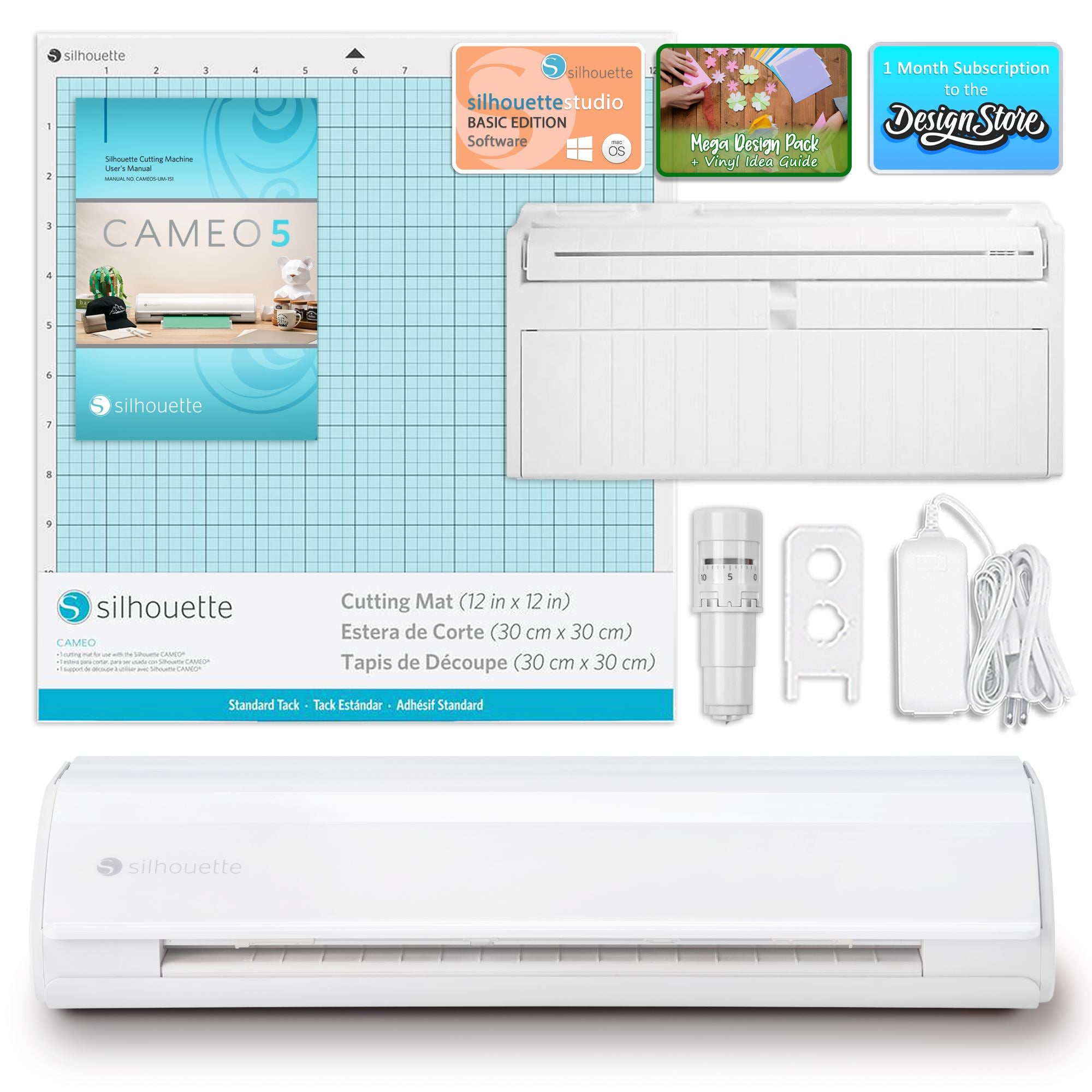 Silhouette White Cameo 5 w/ Advanced Blade Pack, 38 Oracal Sheets, Siser HTV Silhouette Bundle Silhouette 