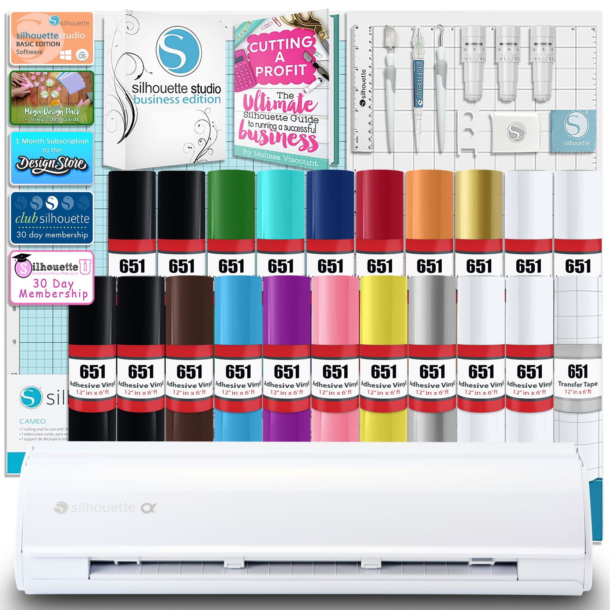 Silhouette White Cameo 5α Alpha Business Bundle w/ Vinyl, Guides, Software, Tools Silhouette Bundle Silhouette 