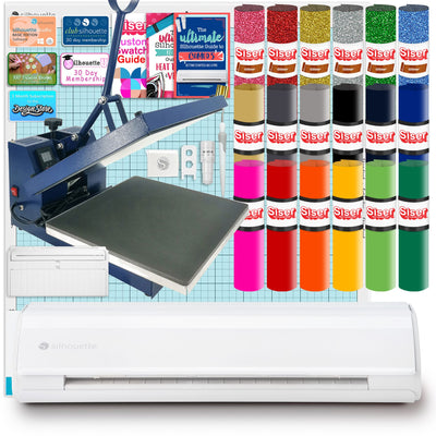 Silhouette White Cameo 5α Alpha w/ 15&quot; x 15&quot; Navy Heat Press &amp; Siser HTV Silhouette Bundle Silhouette 