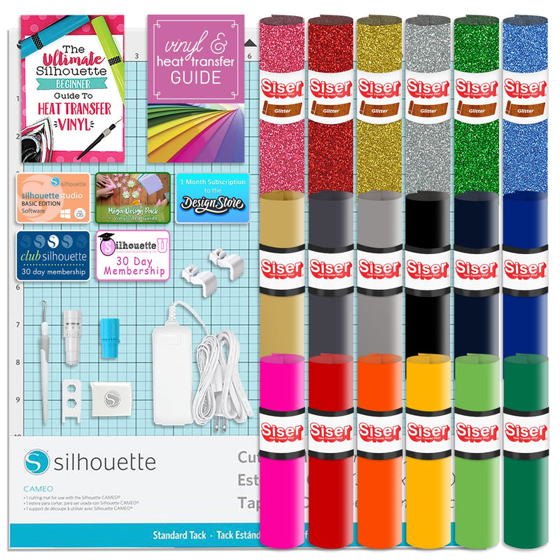 Silhouette White Cameo 5α Alpha w/ 15" x 15" Pink Heat Press & Siser HTV Silhouette Bundle Silhouette 