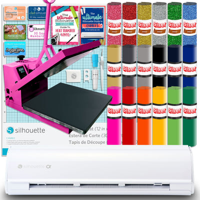 Silhouette White Cameo 5α Alpha w/ 15" x 15" Pink Heat Press &amp; Siser HTV Silhouette Bundle Silhouette 