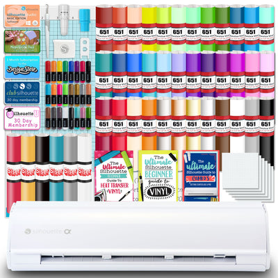 Silhouette White Cameo 5α Alpha w/ 38 Oracal Sheets, Siser HTV, Guides, 24 Pens Silhouette Bundle Silhouette 