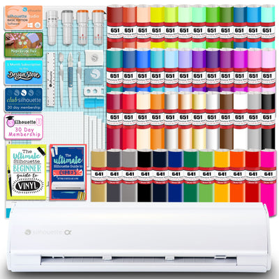 Silhouette White Cameo 5α Alpha w/ 64 Oracal Vinyl Sheets, Blades, Tools, Guides Silhouette Bundle Silhouette 