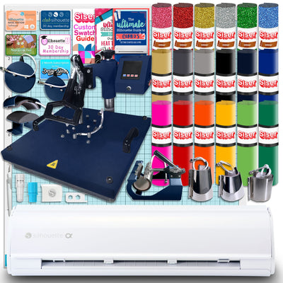 Silhouette White Cameo 5α Alpha w/ 8-in-1 Navy Heat Press &amp; Siser HTV Silhouette Bundle Silhouette 