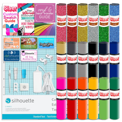 Silhouette White Cameo 5α Alpha w/ 8-in-1 Turquoise Heat Press & Siser HTV Silhouette Bundle Silhouette 