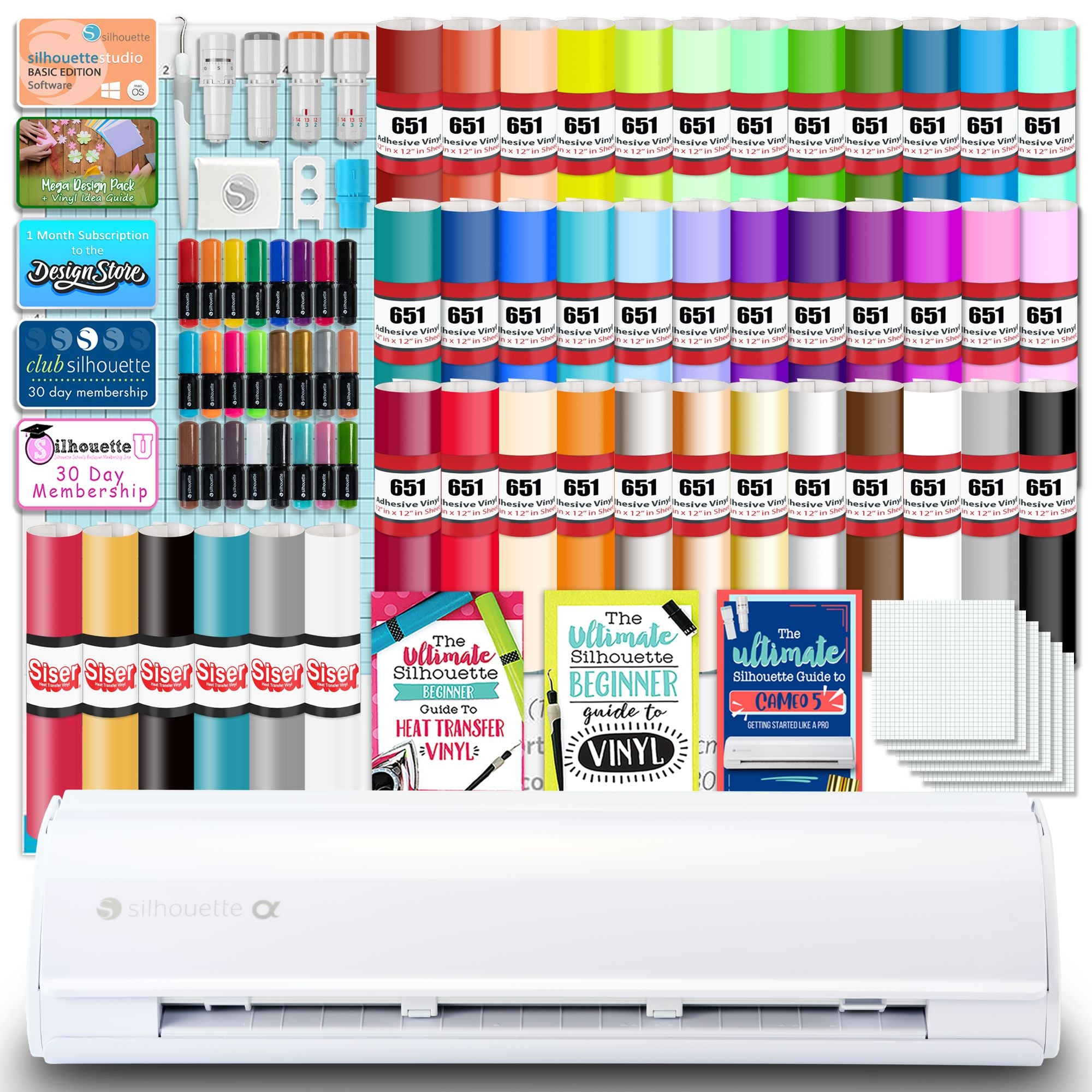 Silhouette White Cameo 5α Alpha w/ Advanced Blade Pack, 38 Oracal Sheets, HTV Silhouette Bundle Silhouette 