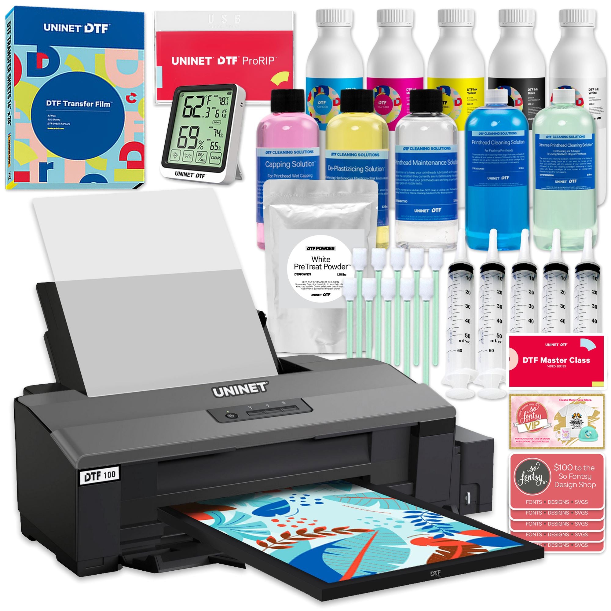 Uninet 100 DTF A3+ Sheet Printer, Training, Supplies, A2+ Oven w/ Purifier DTF Bundles UniNET 