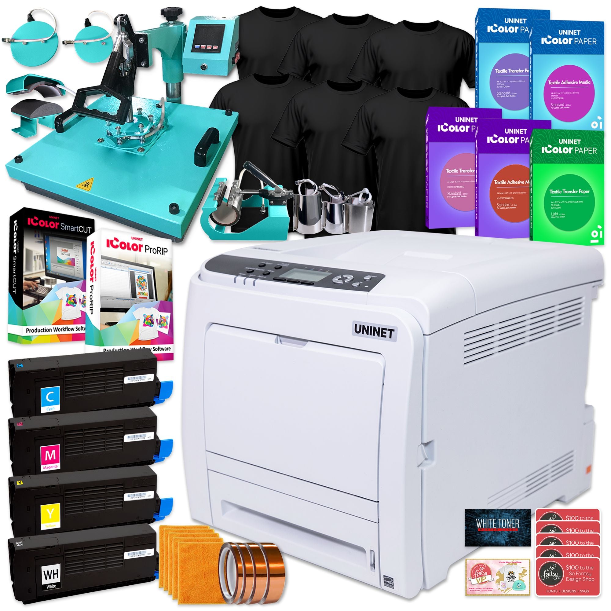 Uninet IColor 340 Apparel PLUS Transfer Printer w/ 8-in-1 Heat Press & Media Uninet Bundle UniNET Turquoise 