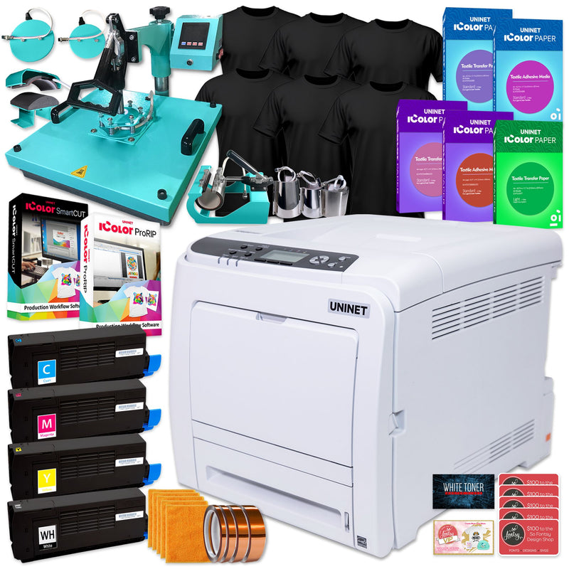 Uninet IColor 340 Apparel PLUS Transfer Printer w/ 8-in-1 Heat Press & Media Uninet Bundle UniNET Turquoise 