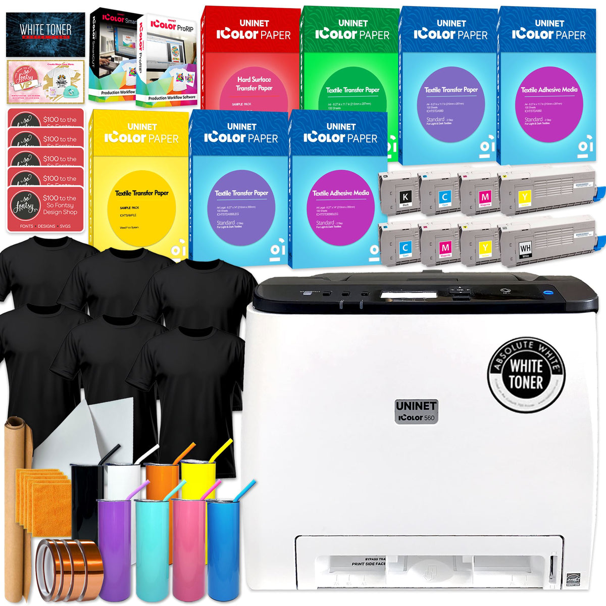Uninet IColor 560 White Toner Printer Business &amp; Toner Bundle w/ Media, $1044 Software Uninet Bundle UniNET 