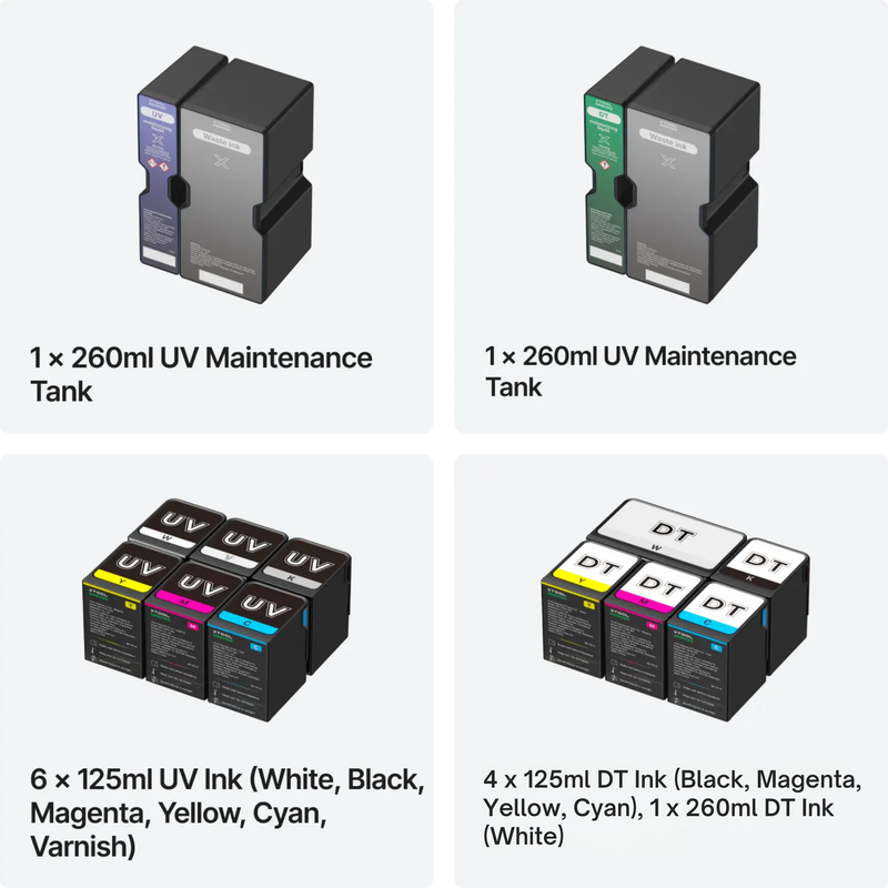 xTool Omni UV + DT Full UV Ink & 2 Maintenance Tank Refill Set