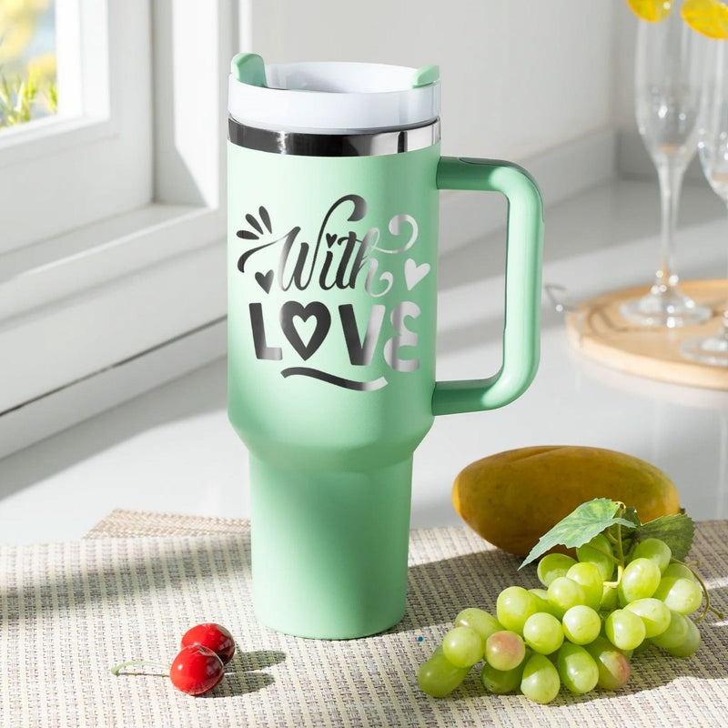 xTool 40oz Green to Silver Tumbler w/ Removable Handle - 6 Pack - Swing Design6