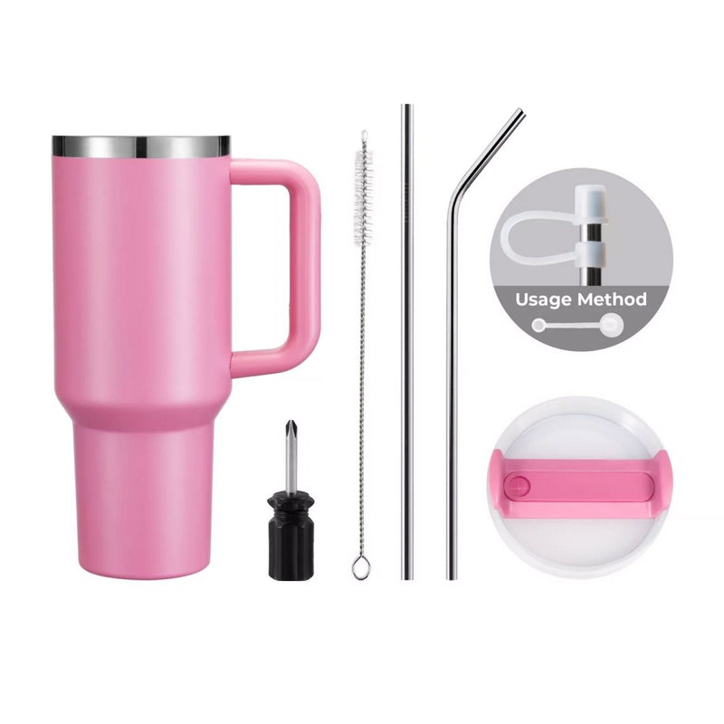 xTool 40oz Peony Pink to Silver Tumbler w/ Removable Handle - 6 Pack - Swing Design3