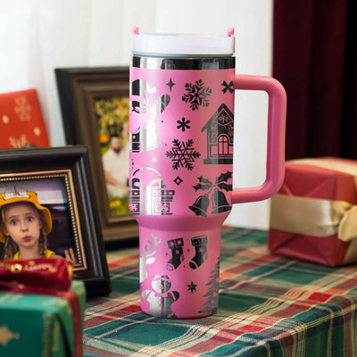 xTool 40oz Peony Pink to Silver Tumbler w/ Removable Handle - 6 Pack - Swing Design5