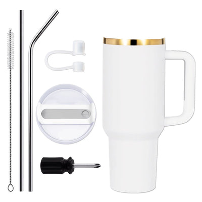 xTool 40oz White to Gold Stainless Steel Tumbler w/ Removable Handle - 6 Pack - Swing Design3