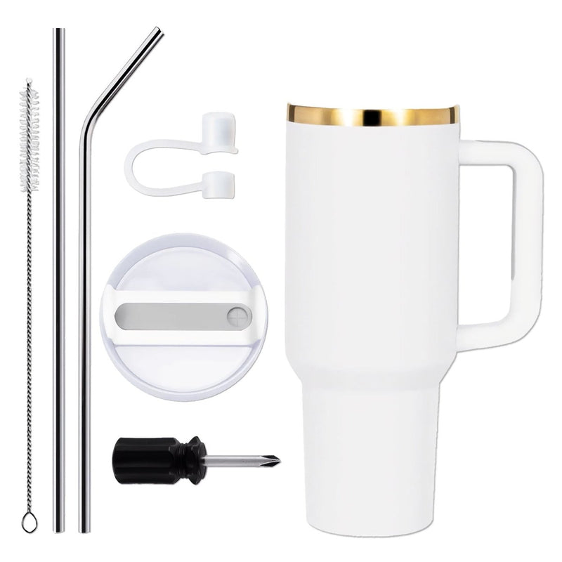 xTool 40oz White to Gold Stainless Steel Tumbler w/ Removable Handle - 6 Pack - Swing Design3