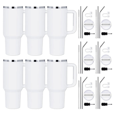 xTool 40oz White to Silver Stainless Steel Tumbler w/ Removable Handle - 6 Pack - Swing Design1