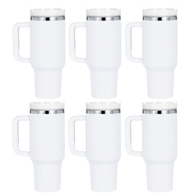 xTool 40oz White to Silver Stainless Steel Tumbler w/ Removable Handle - 6 Pack - Swing Design2
